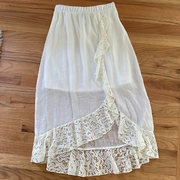 By & By Boho Lace Trim Country WesternLong Maxi Skirt Girl L 14 Ivory Off-White - Picture 2 of 6